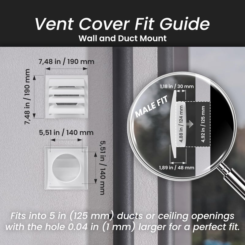 Repa Market 5 Inch White Dryer Vent Cover/Duct Cover for Walls or Ducting/ABS Plastic Grille with Flaps and Insect Screen/Exhaust and Dryer Vent Covers for Indoor & Outdoor Use - Image 2